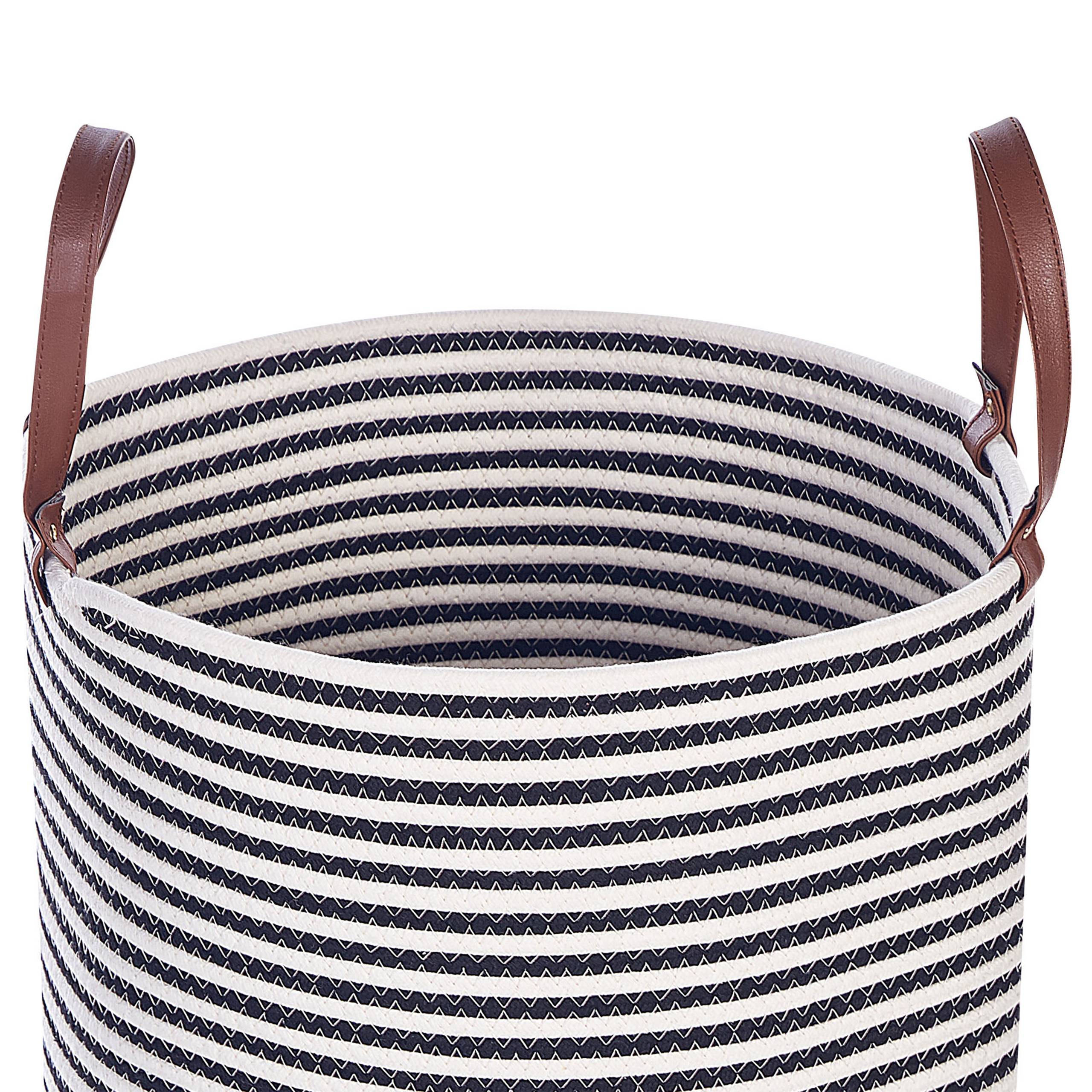 Panier Blanc et Noir en Coton avec Anses à Rayures Corbeille à Linge Rangement Spacieux pour Intérieur Pratique Style Boho - Image 5