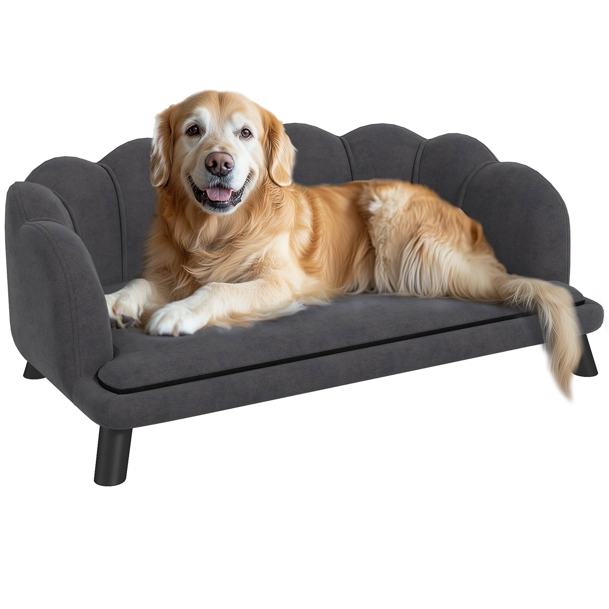 Sans Marque - Canapé chien housse lavable dossier pieds bois chat chiens moyens moins de 25kg gris foncé