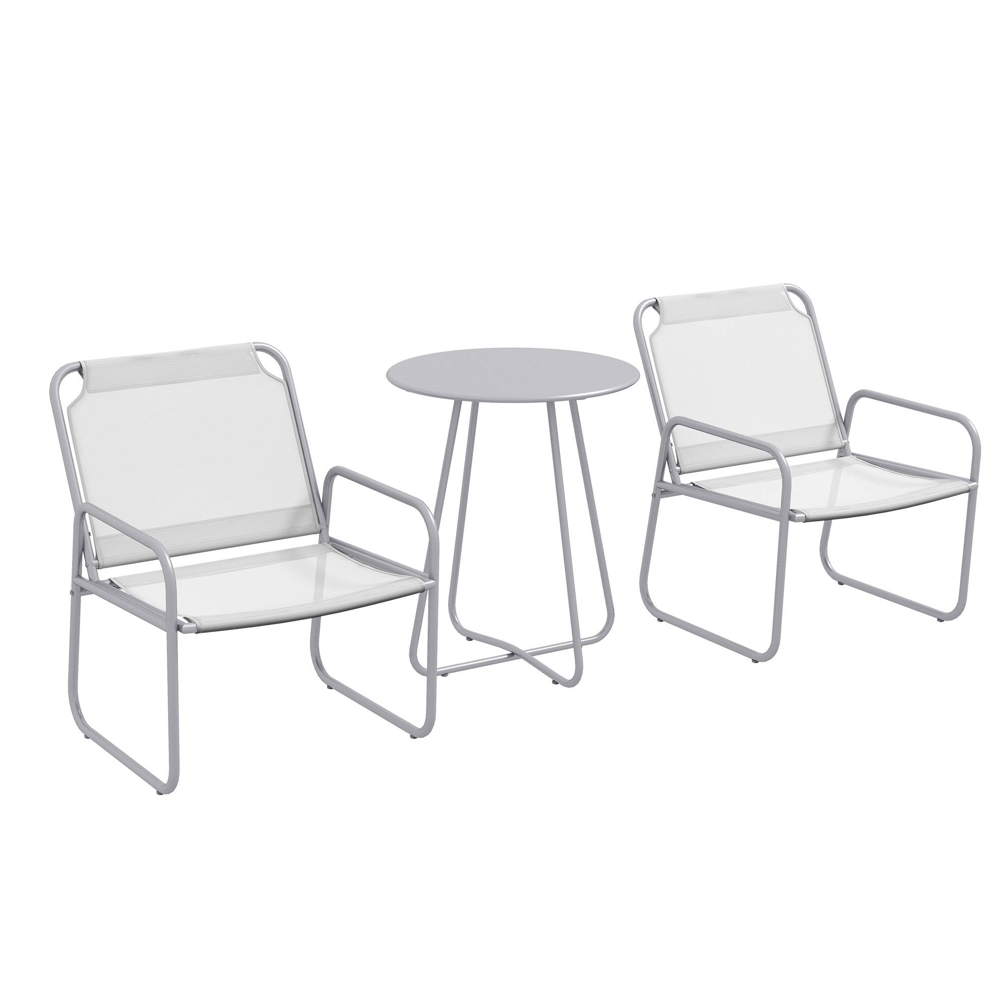 Ensemble de jardin 3 pièces : 2 fauteuils tissu respirant + table ronde Ø60 cm, gris clair - Image 1