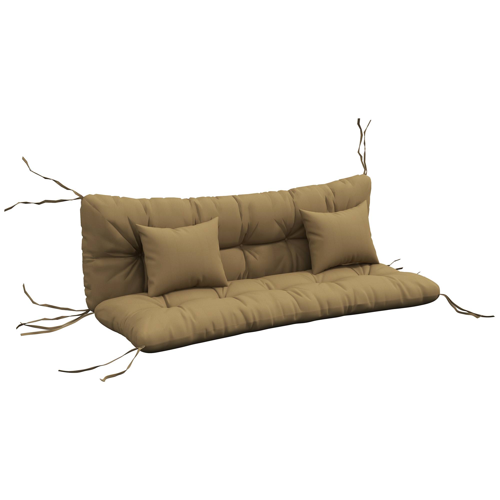 ComfortXL - Coussin de banc polyester 150 x 50 cm brun pour jardin rembourré déperlant avec attaches et coussins assortis - Image 10