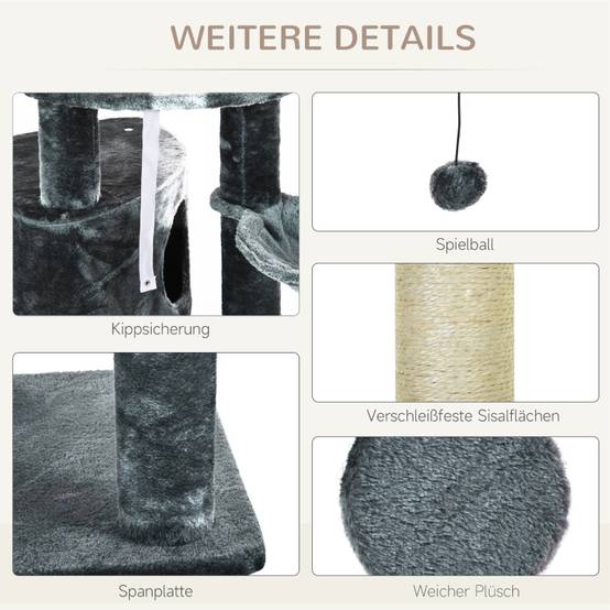 Arbre à Chat XXL Sisal Peluche Griffoir Hauteur Réglable 220-265cm Gris Foncé - ComfortXL Pet Living - Image 6