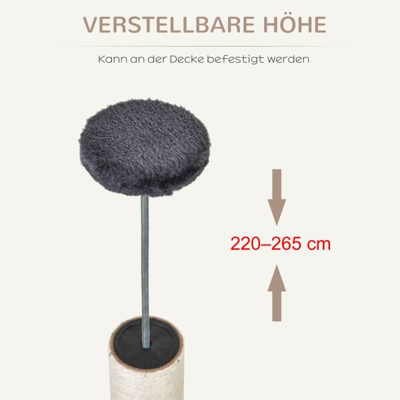 Arbre à Chat XXL Sisal Peluche Griffoir Hauteur Réglable 220-265cm Gris Foncé - ComfortXL Pet Living - Image 7