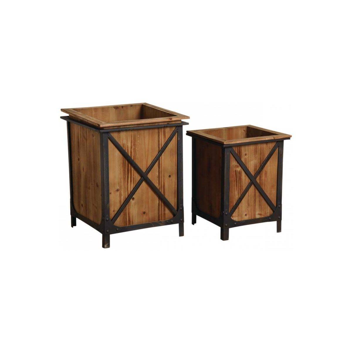 Aubry Gaspard - Cache-pot en pin et métal (Lot de 2) - Image 1