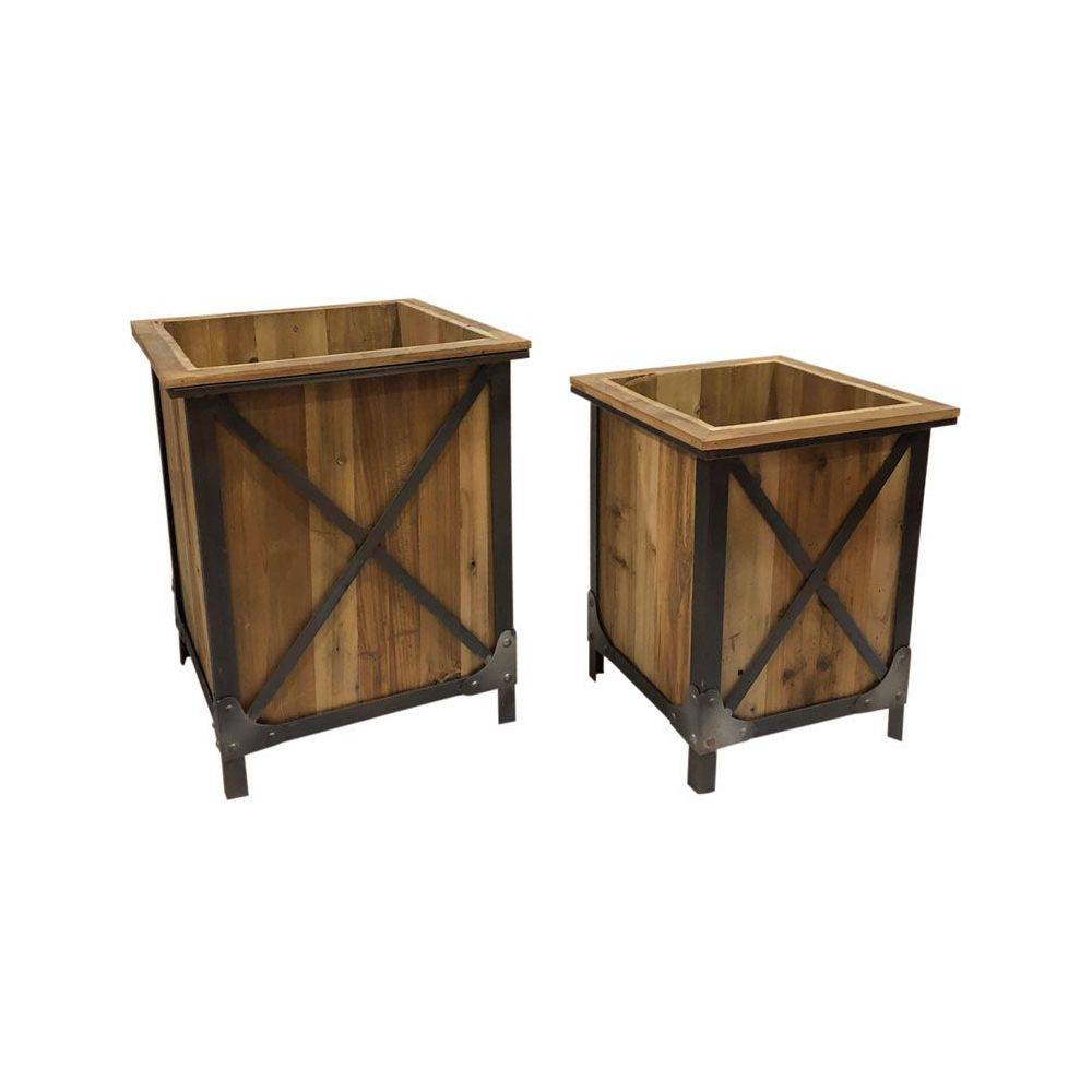 Aubry Gaspard - Cache-pot en pin et métal (Lot de 2) - Image 2