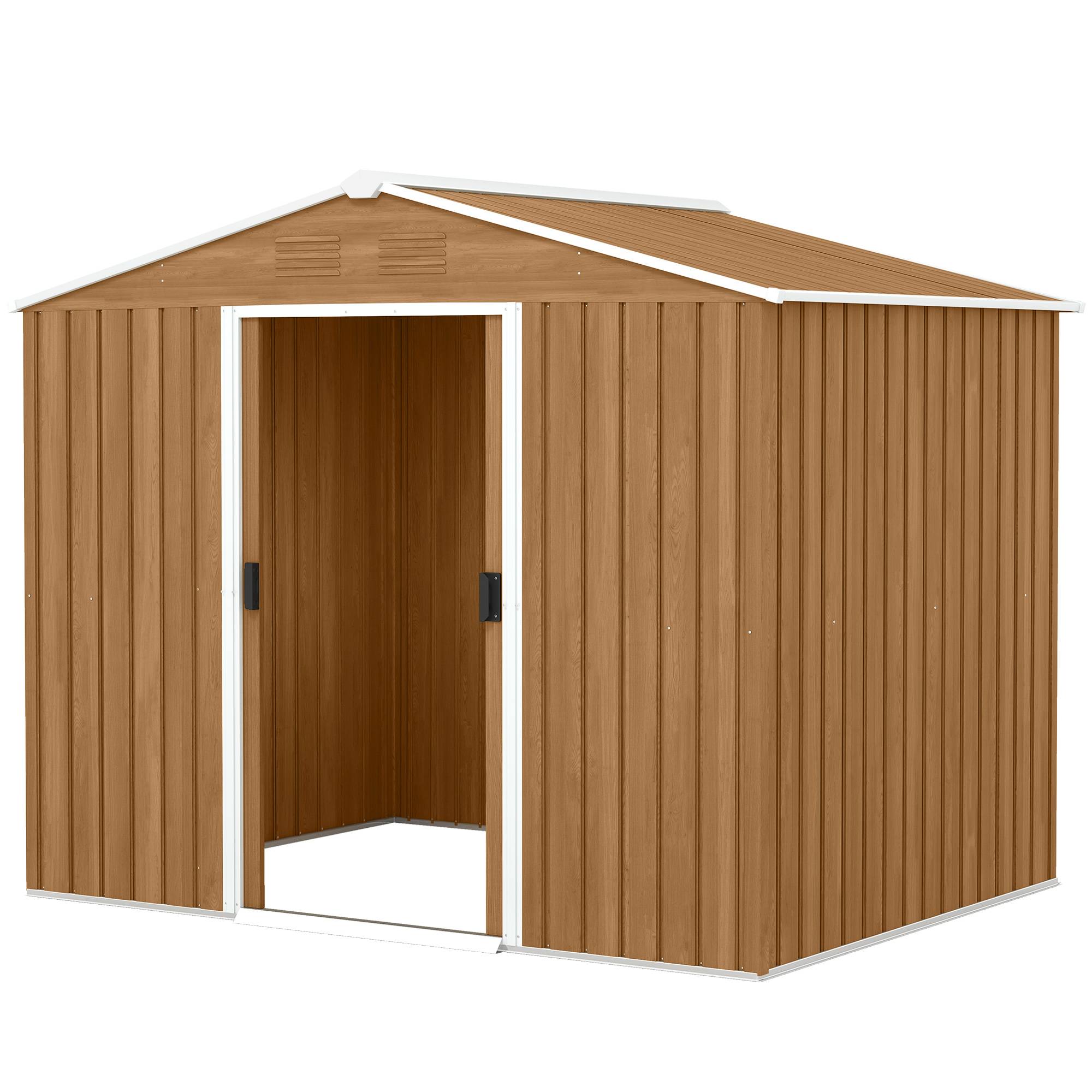 Abri de jardin tôle acier avec portes coulissantes 236x174x190 cm cabane extérieure rangement outils marron - Image 2
