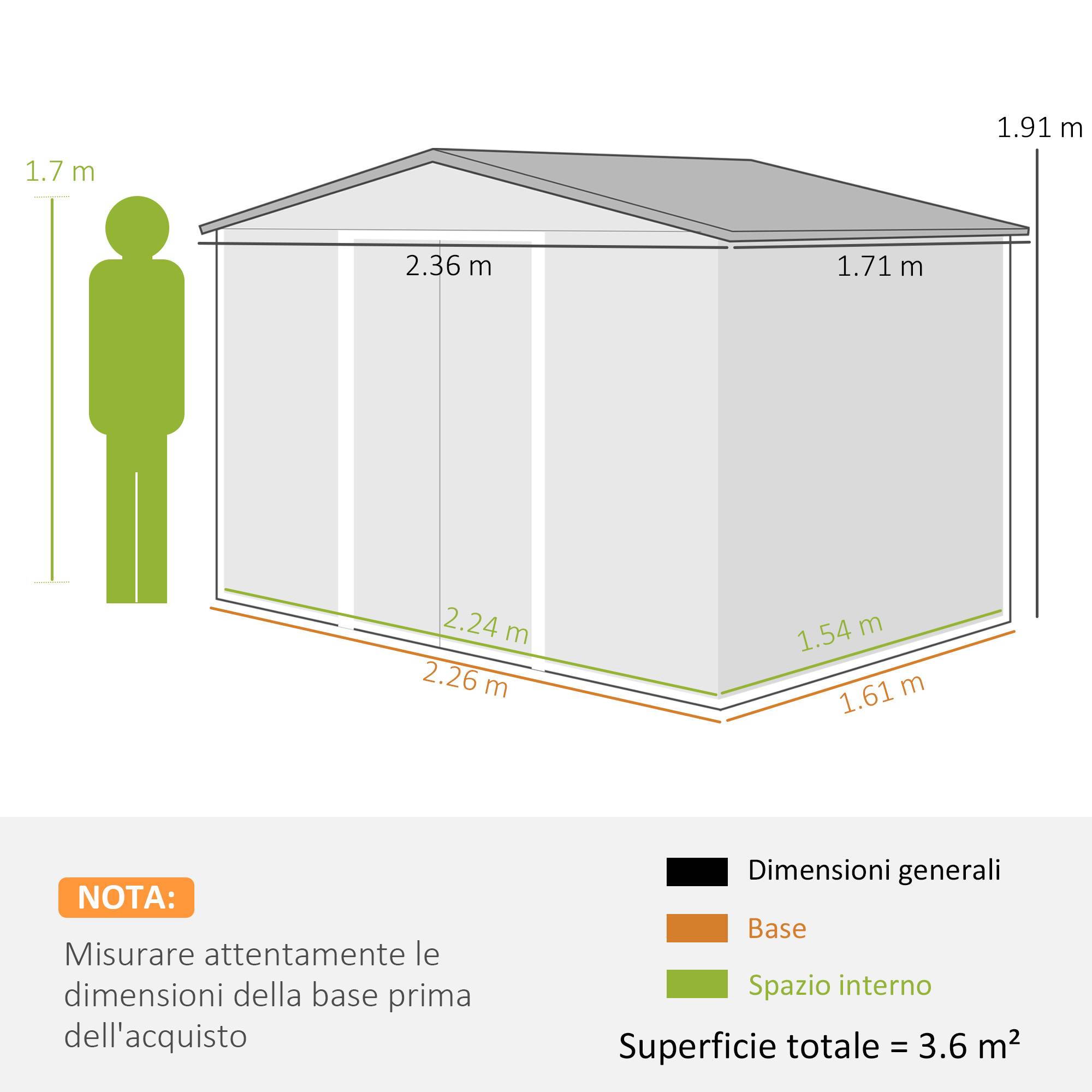 Abri de jardin tôle acier avec portes coulissantes 236x174x190 cm cabane extérieure rangement outils marron - Image 5
