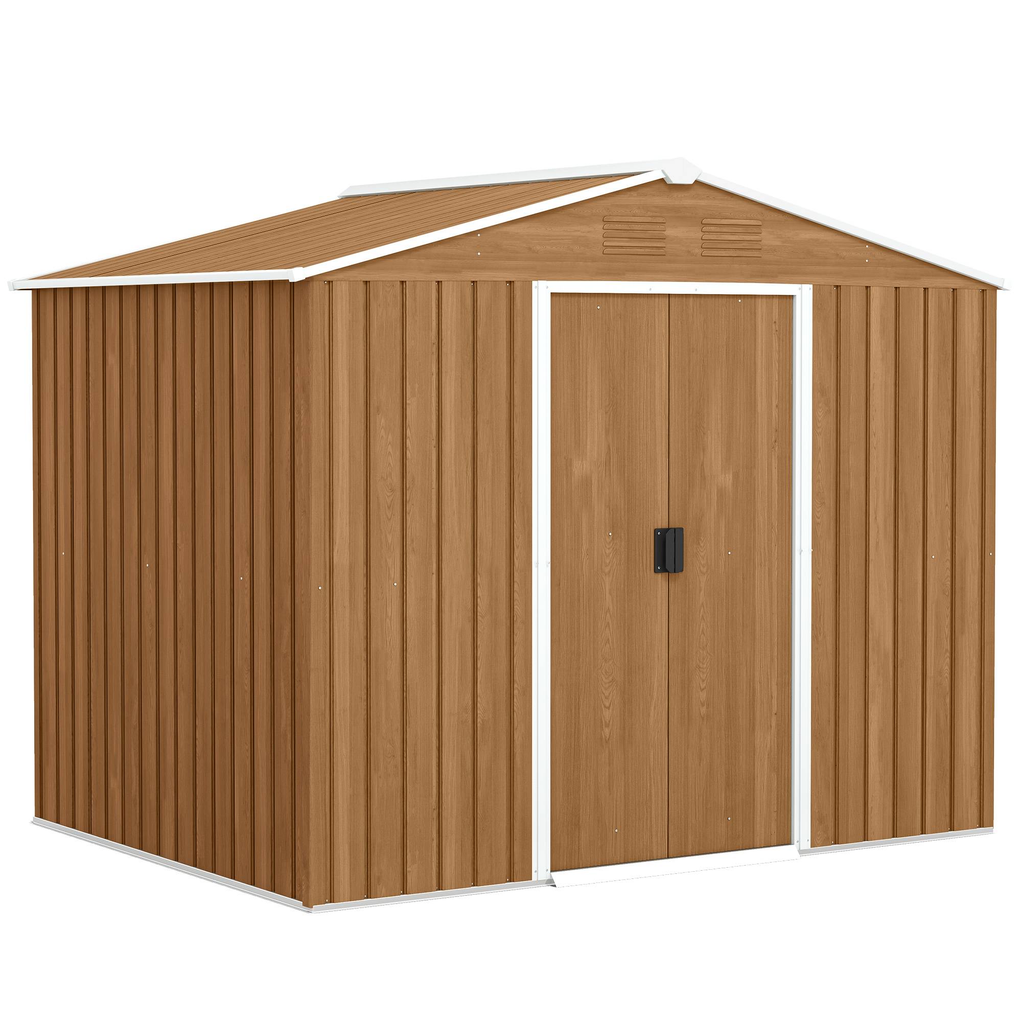 Abri de jardin tôle acier avec portes coulissantes 236x174x190 cm cabane extérieure rangement outils marron - Image 1