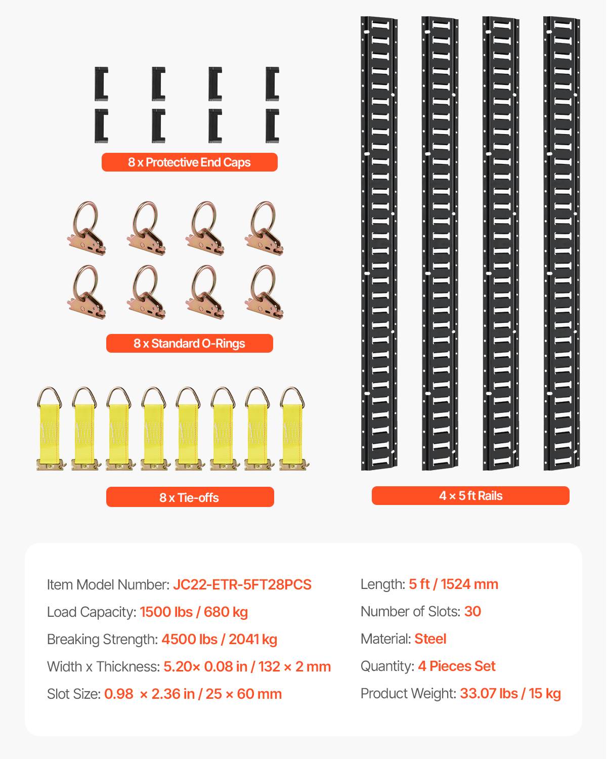 VEVOR Kit E-Track arrimage, 30 pièces, 454 kg. 4 rails, ancres, attaches, protection, camions. - Image 7