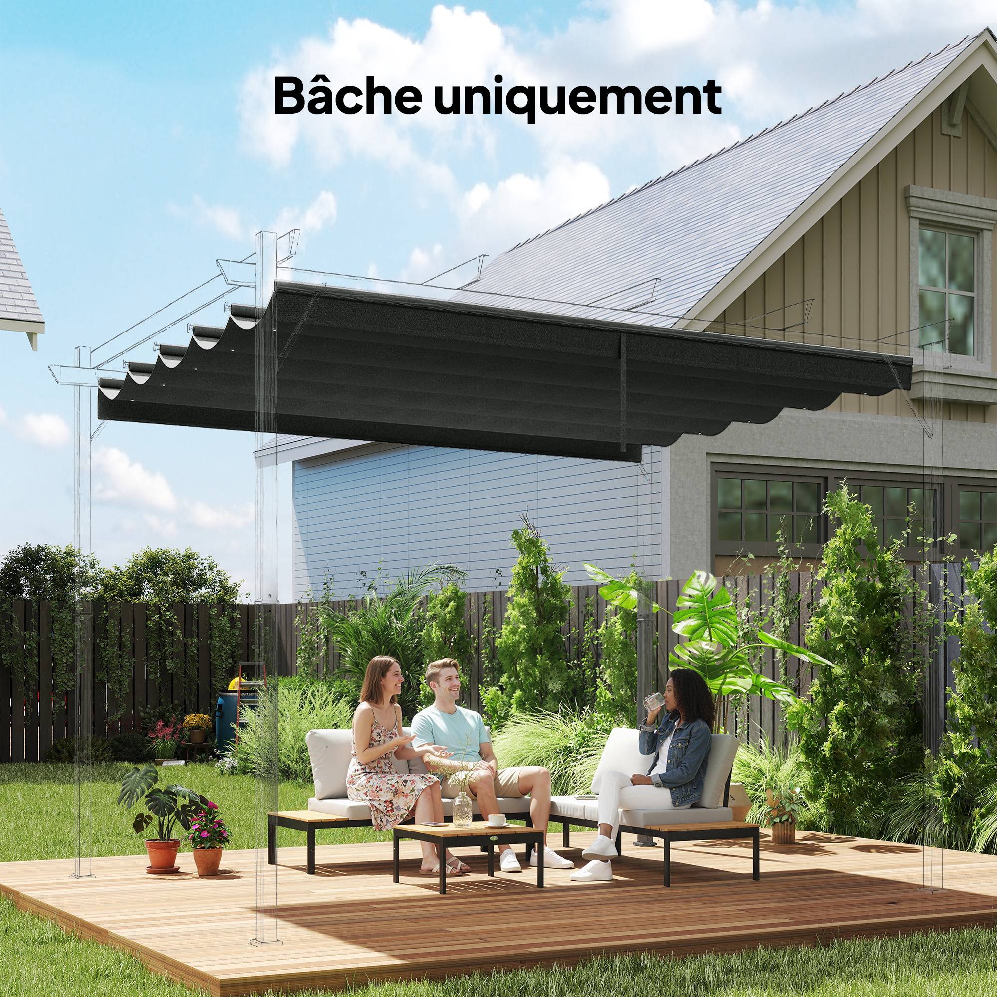 Sans Marque - Toile de toit pour pergola tonnelle rétractable de - toile uniquement 250 x 255 cm gris foncé - Image 3