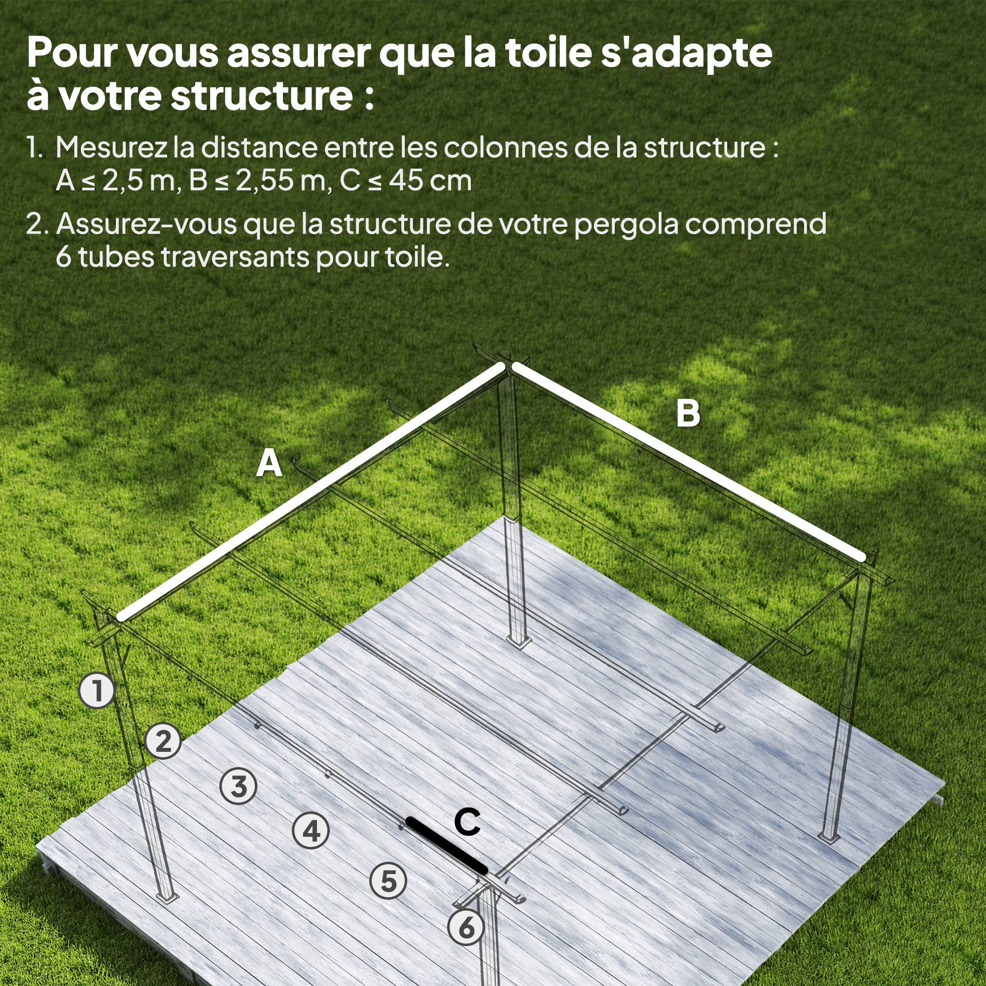 Sans Marque - Toile de toit pour pergola tonnelle rétractable de - toile uniquement 250 x 255 cm gris foncé - Image 6