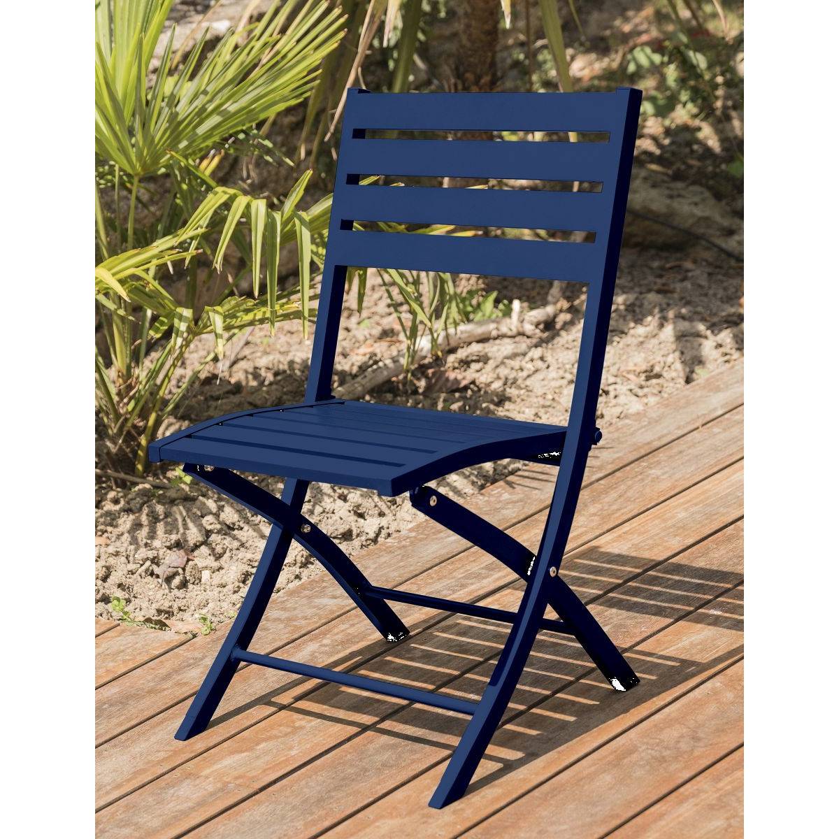 Paris Prix - Chaise de Jardin Pliante "Marius" 82cm Bleu Marine - Image 3