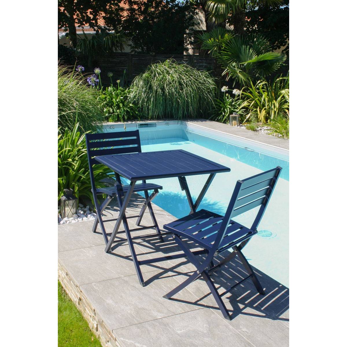 Paris Prix - Chaise de Jardin Pliante "Marius" 82cm Bleu Marine - Image 6