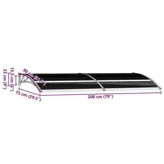 Vidaxl - Auvent de porte Noir 200x75 cm PC vidaXL 144825 - Image 3