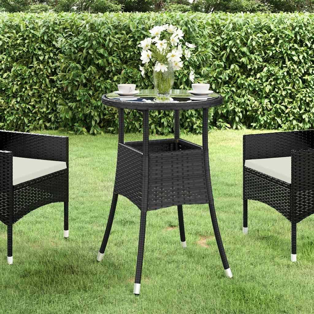 PANGIVO - Table de jardin noire résine tressée et verre trempé 60 x 75 cm - PANGIVO