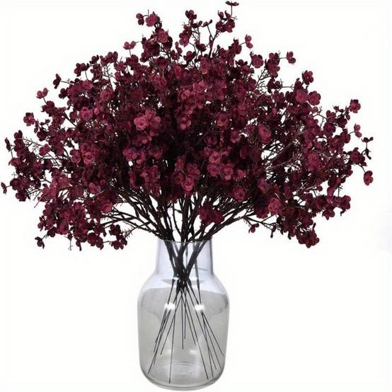 Lot de 10 Fleurs Artificielles Gypsophile Bordeaux - Décoration Automne et Mariage Sans Entretien - Lytech - Image 1