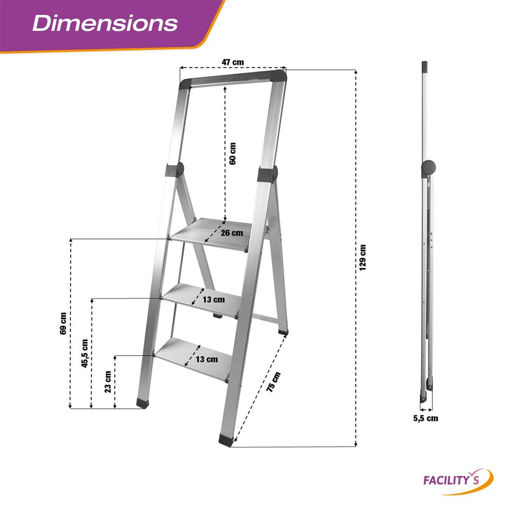Facilitys - Escabeau marchepied 3 marches alu pro extra-slim - Image 5