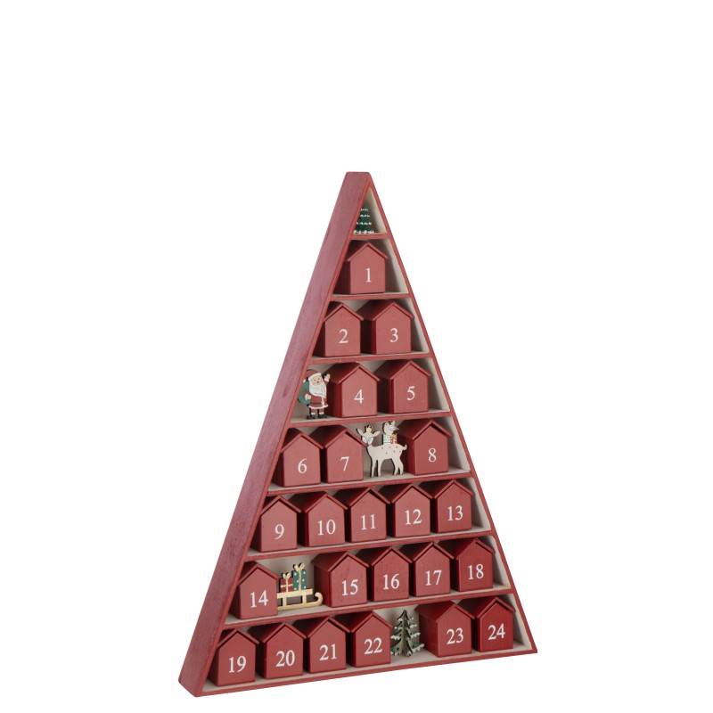 Calendrier de l'Avent arbre en contreplaqué rouge 32x5.5x45 cm - J-Line - Image 4