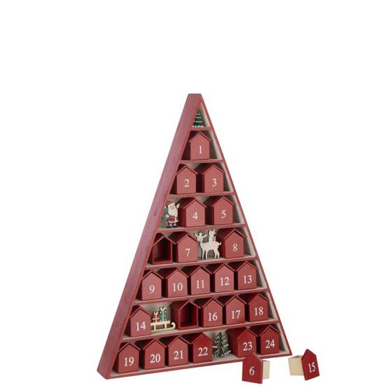 Calendrier de l'Avent arbre en contreplaqué rouge 32x5.5x45 cm - J-Line - Image 2