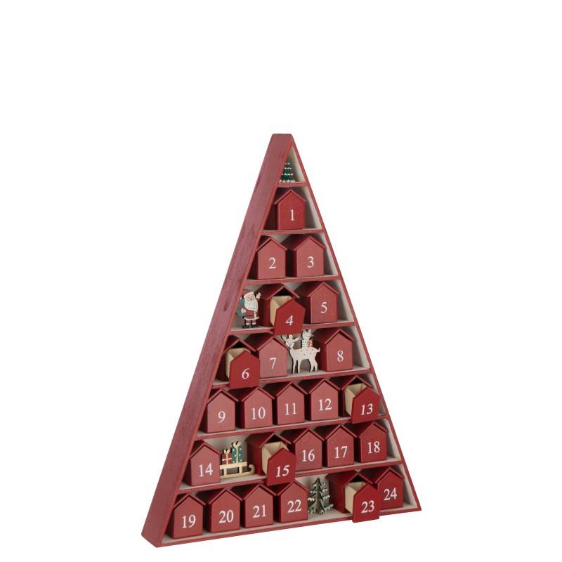 Calendrier de l'Avent arbre en contreplaqué rouge 32x5.5x45 cm - J-Line