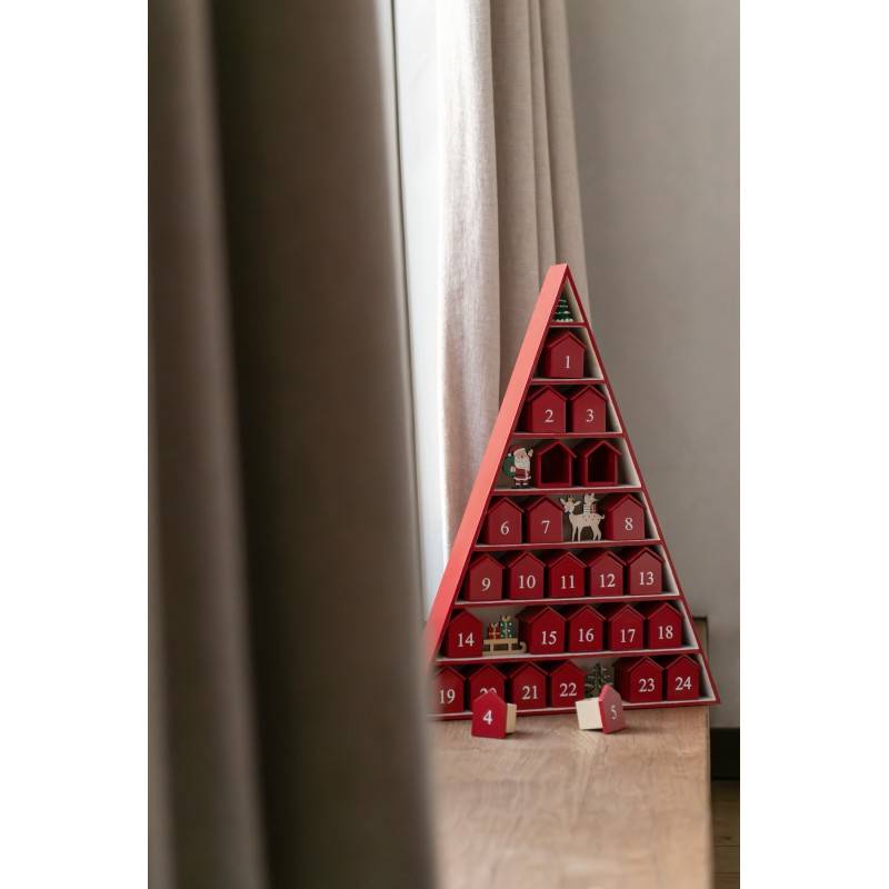 Calendrier de l'Avent arbre en contreplaqué rouge 32x5.5x45 cm - J-Line - Image 3