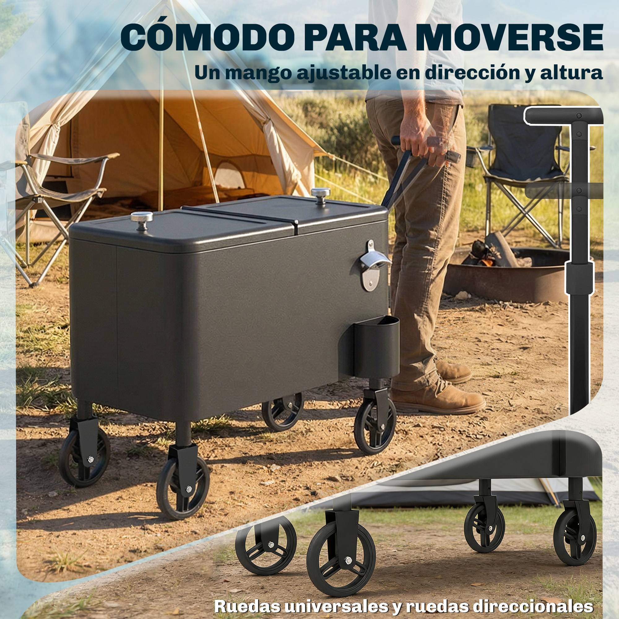 ComfortXL - Glacière mobile isolante 56 L noire 75x35x120 cm pour barbecue terrasse et fêtes - ComfortXL Outdoor Living - Image 9