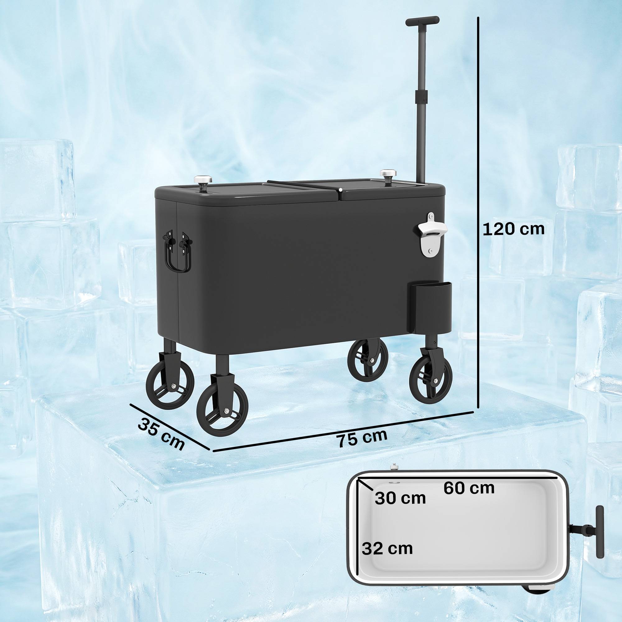 ComfortXL - Glacière mobile isolante 56 L noire 75x35x120 cm pour barbecue terrasse et fêtes - ComfortXL Outdoor Living - Image 5