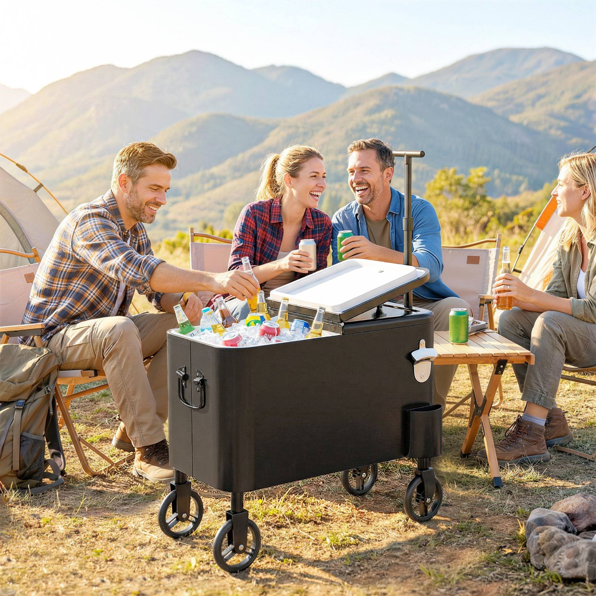 ComfortXL - Glacière mobile isolante 56 L noire 75x35x120 cm pour barbecue terrasse et fêtes - ComfortXL Outdoor Living - Image 3