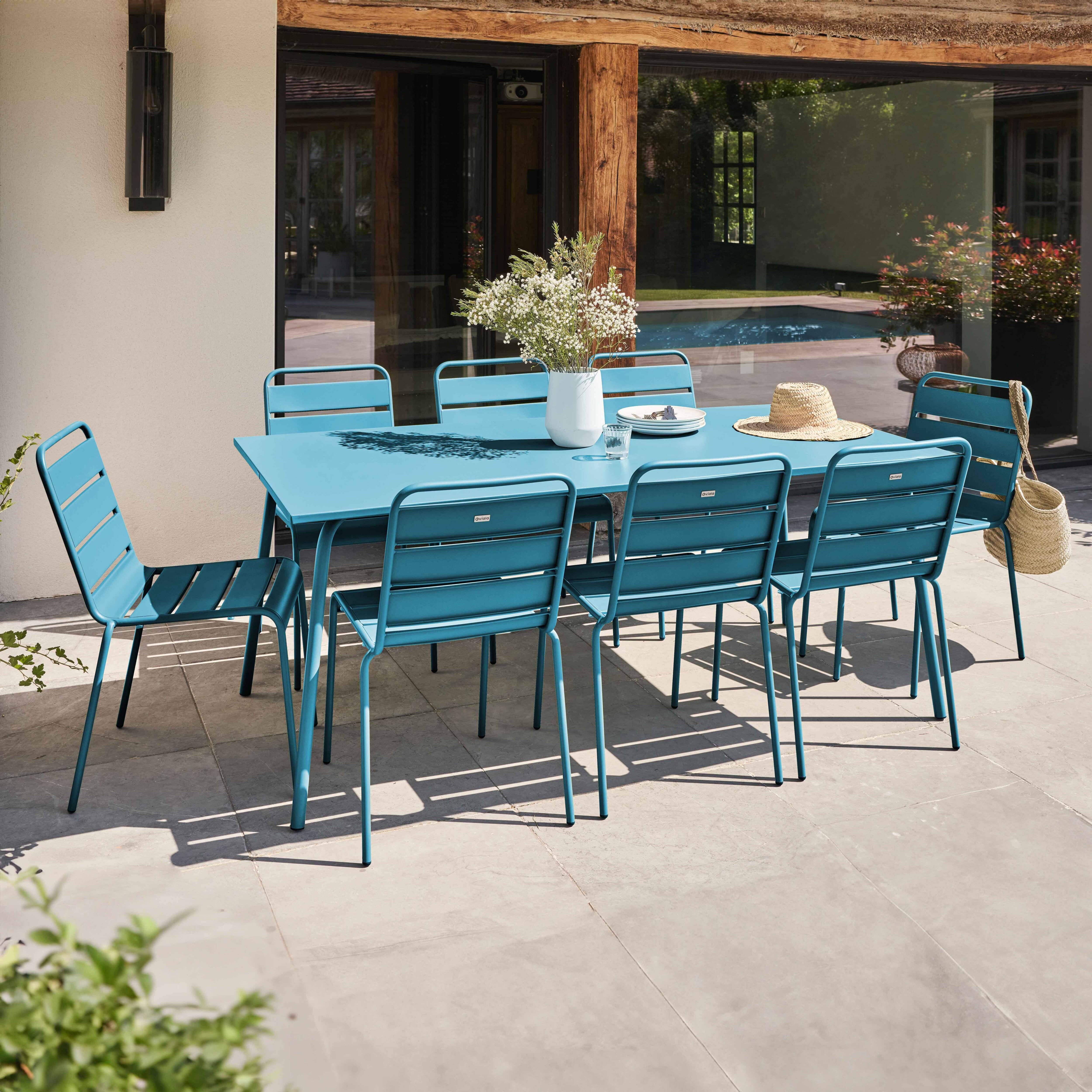 Oviala - Ensemble table de jardin et 8 chaises en métal bleu Palavas - Oviala - Image 2