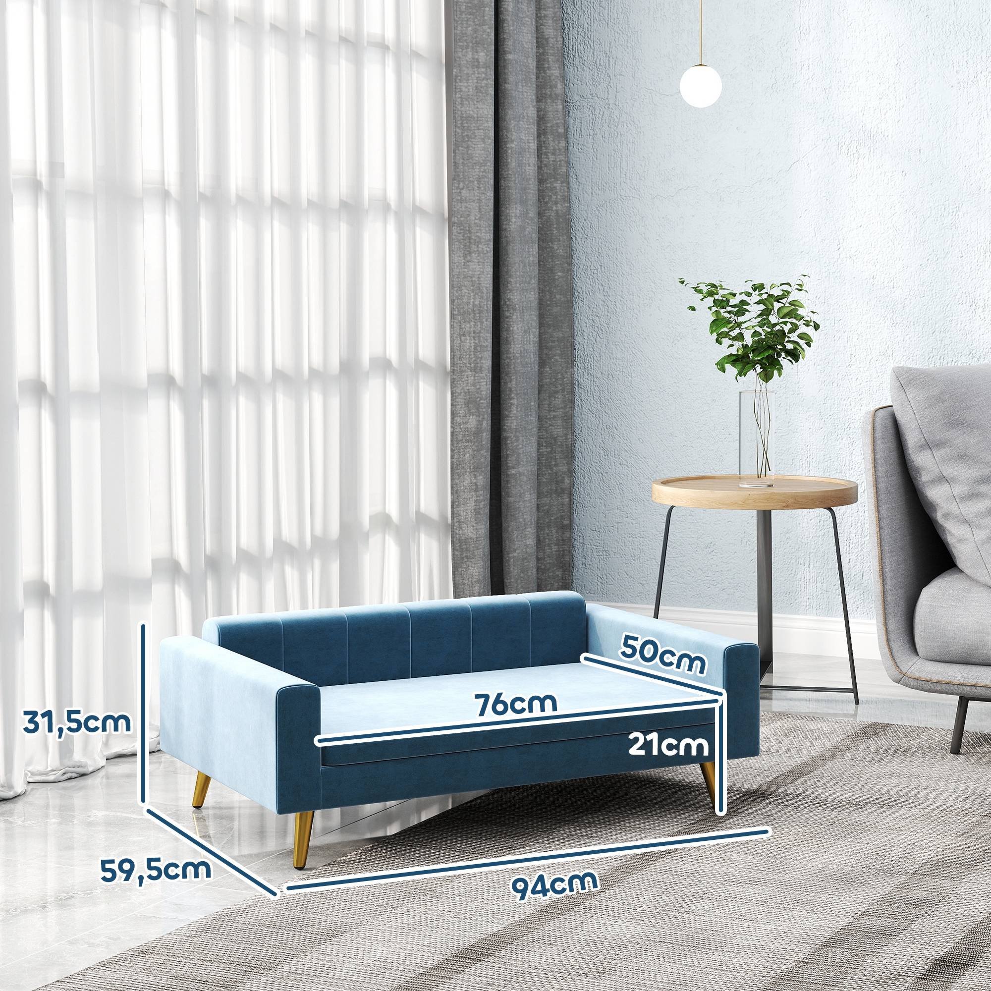 Sans Marque - Canapé chien lit pour chien design scandinave coussin moelleux pieds métal doré 94 x 59,5 x 31,5 cm velours soyeux bleu - Image 5