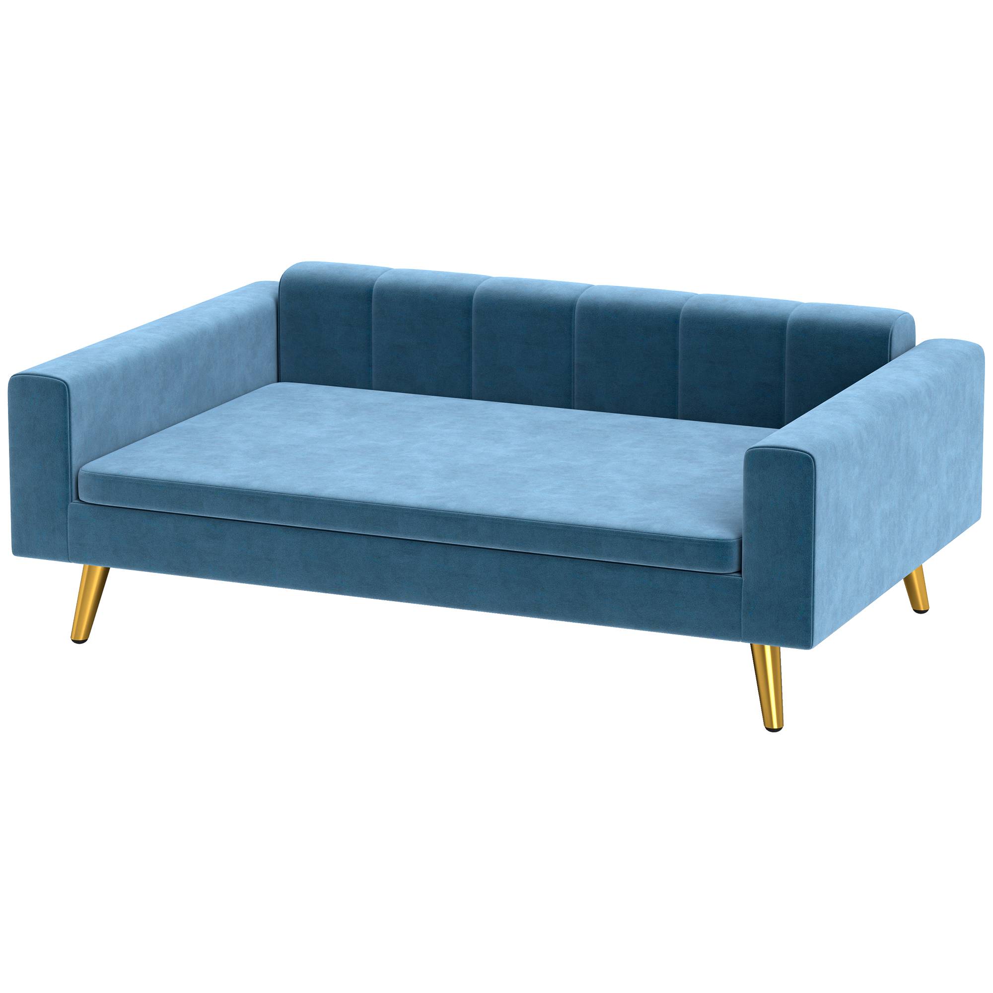 Sans Marque - Canapé chien lit pour chien design scandinave coussin moelleux pieds métal doré 94 x 59,5 x 31,5 cm velours soyeux bleu - Image 2