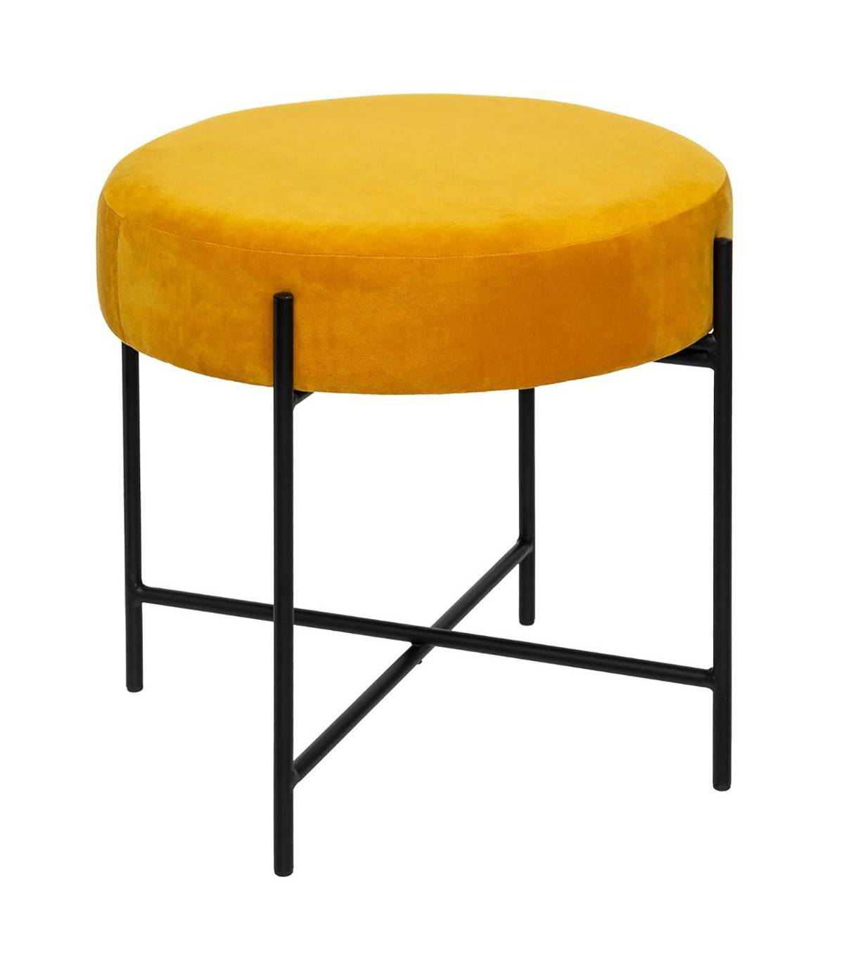 Tabouret en Velours Ocre et Pieds en Métal - Image 1