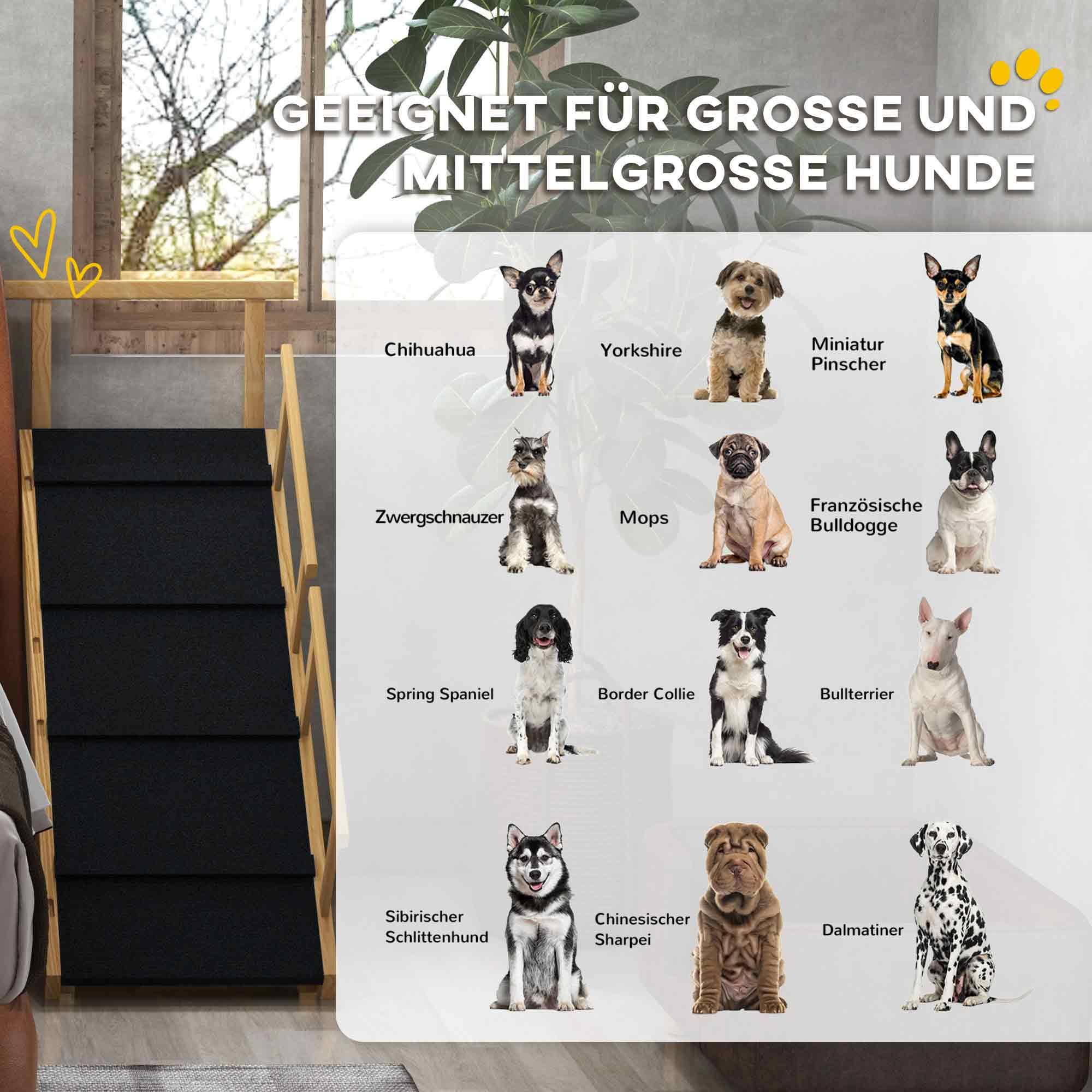 Rampe pour chien, réglable en hauteur, pliable, rampes, chiens jusqu'à 40kg, bois, 85x40x61cm, noir - Image 6