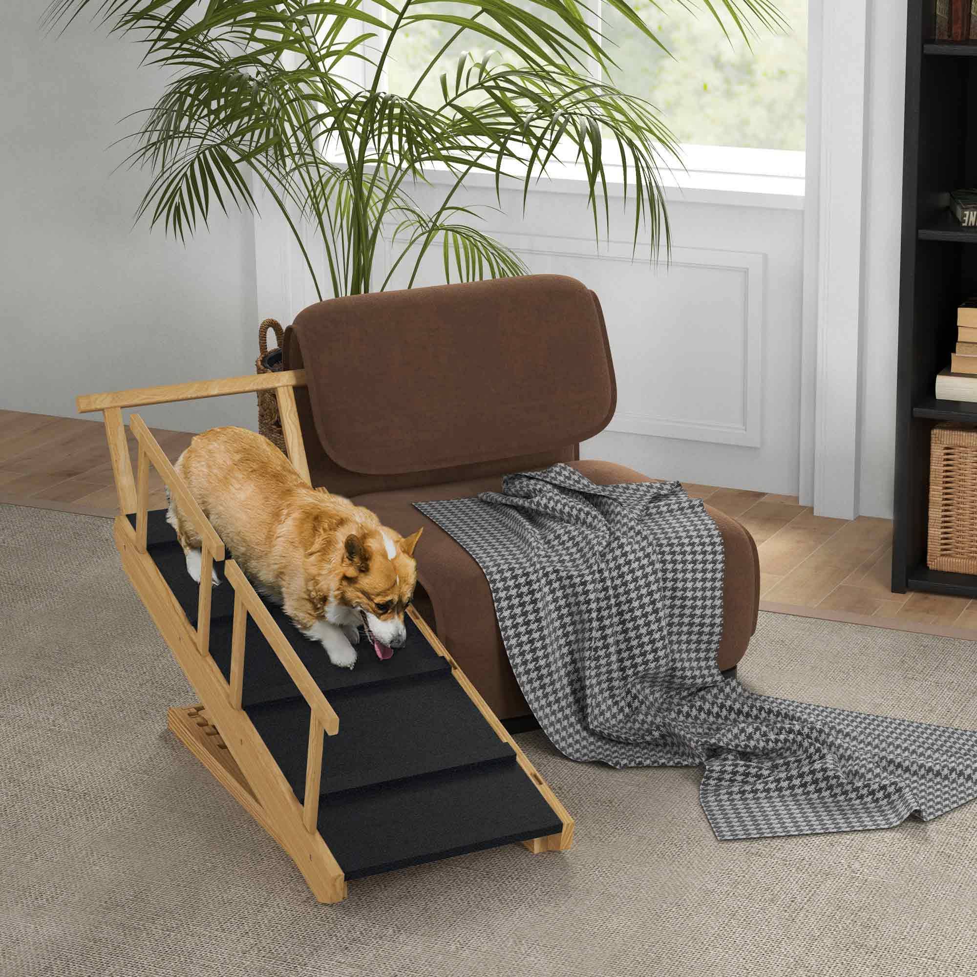 Rampe pour chien, réglable en hauteur, pliable, rampes, chiens jusqu'à 40kg, bois, 85x40x61cm, noir - Image 4