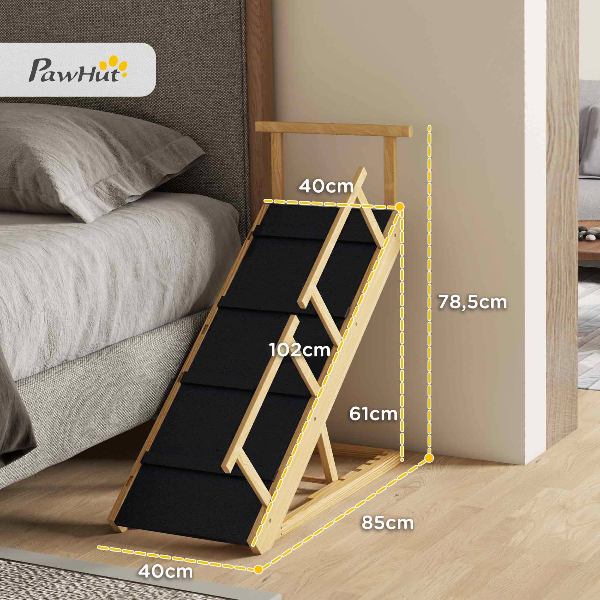 Rampe pour chien, réglable en hauteur, pliable, rampes, chiens jusqu'à 40kg, bois, 85x40x61cm, noir - Image 5