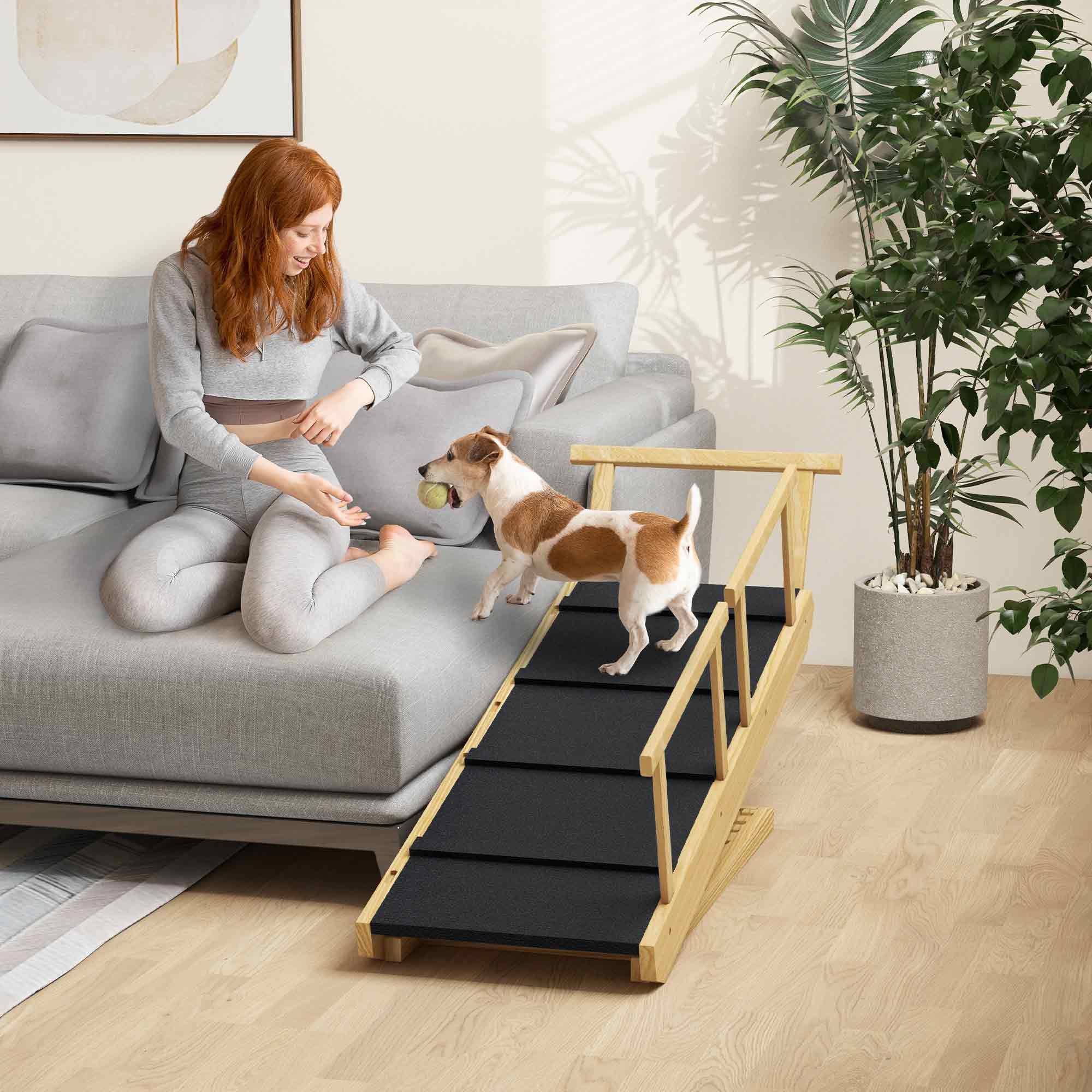 Rampe pour chien, réglable en hauteur, pliable, rampes, chiens jusqu'à 40kg, bois, 85x40x61cm, noir - Image 3