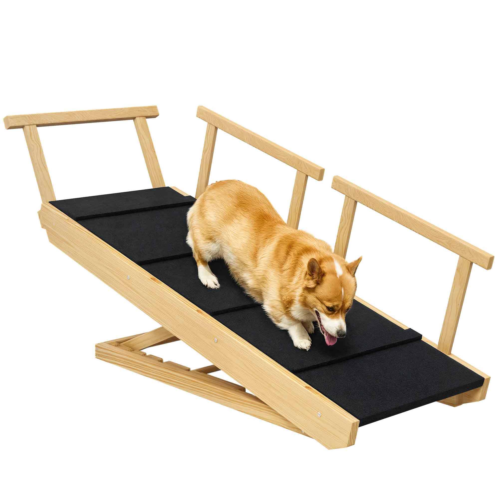 Rampe pour chien, réglable en hauteur, pliable, rampes, chiens jusqu'à 40kg, bois, 85x40x61cm, noir - Image 1