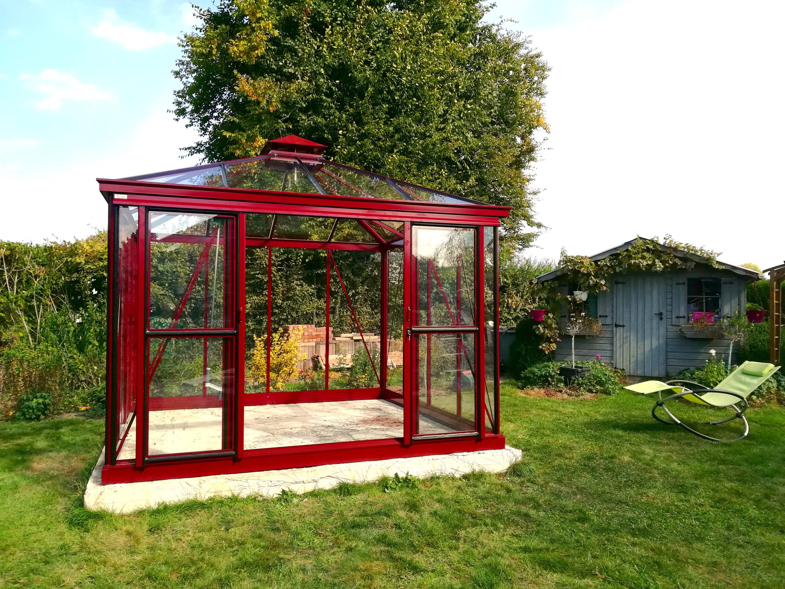 10m² - Serre en verre trempé - Euro Pyra - Laquée - 10m² - rouge brun - L'atelier Des Serres - Image 3