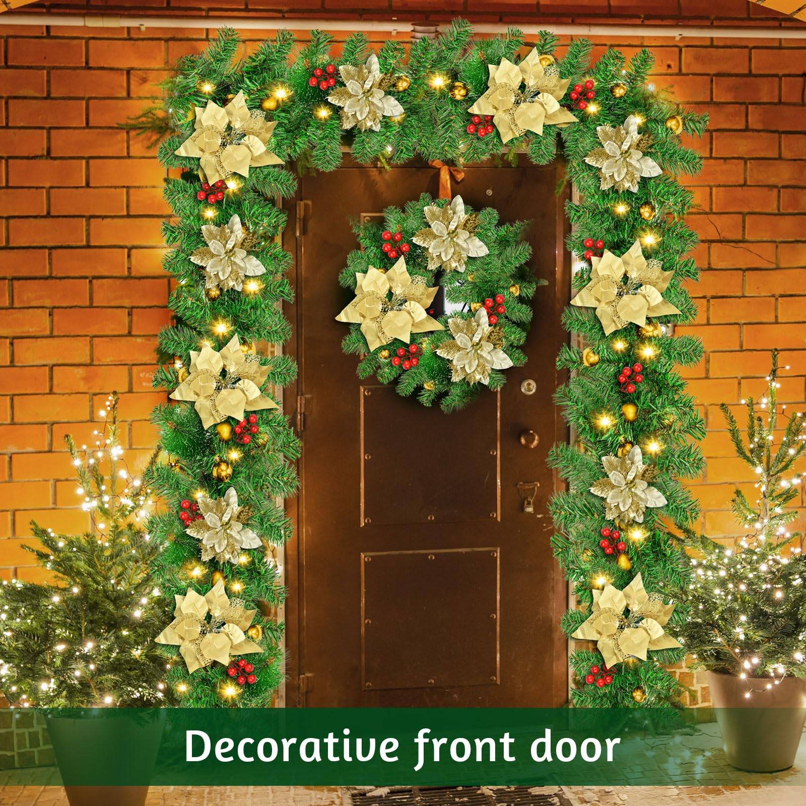 Guirlande de Noël de 270 cm avec lumières LED, décoration de Noël, couronne de Noël artificielle illuminée avec fleurs, décorations pour sapin de Noël - Image 8