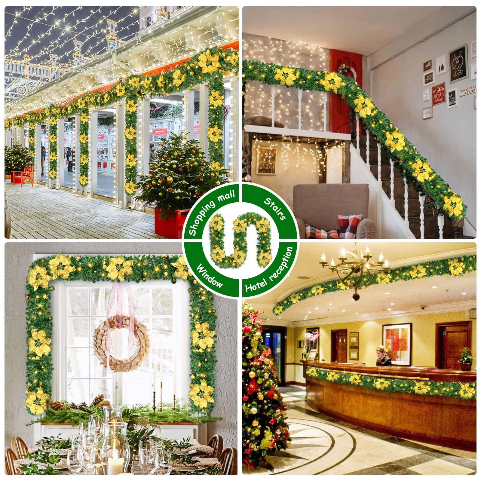 Guirlande de Noël de 270 cm avec lumières LED, décoration de Noël, couronne de Noël artificielle illuminée avec fleurs, décorations pour sapin de Noël - Image 5