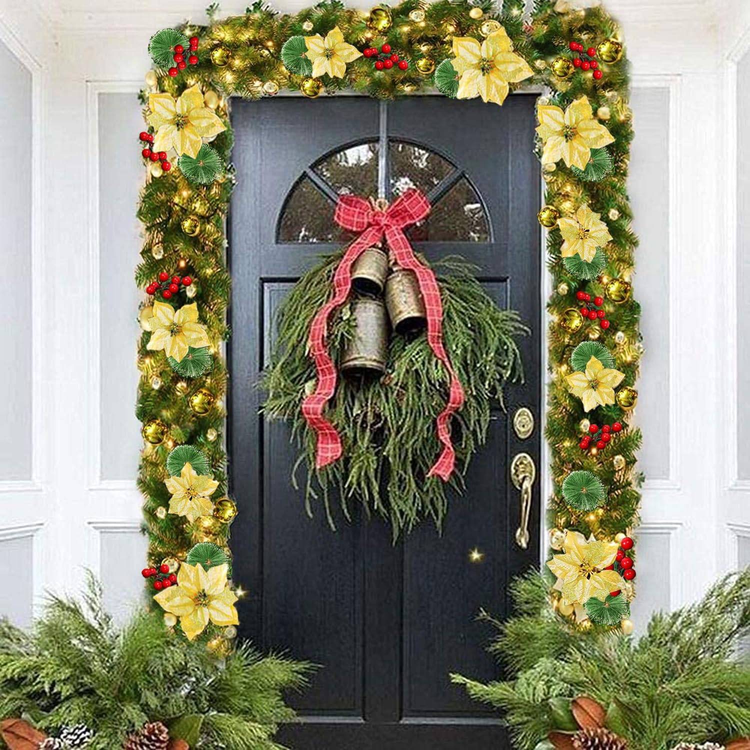 Guirlande de Noël de 270 cm avec lumières LED, décoration de Noël, couronne de Noël artificielle illuminée avec fleurs, décorations pour sapin de Noël - Image 3