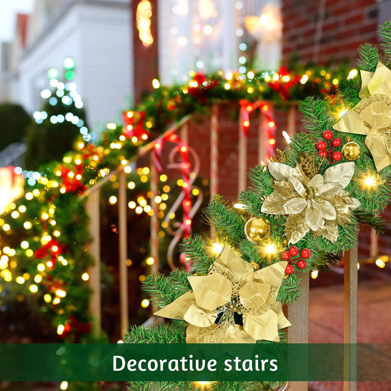 Guirlande de Noël de 270 cm avec lumières LED, décoration de Noël, couronne de Noël artificielle illuminée avec fleurs, décorations pour sapin de Noël - Image 9