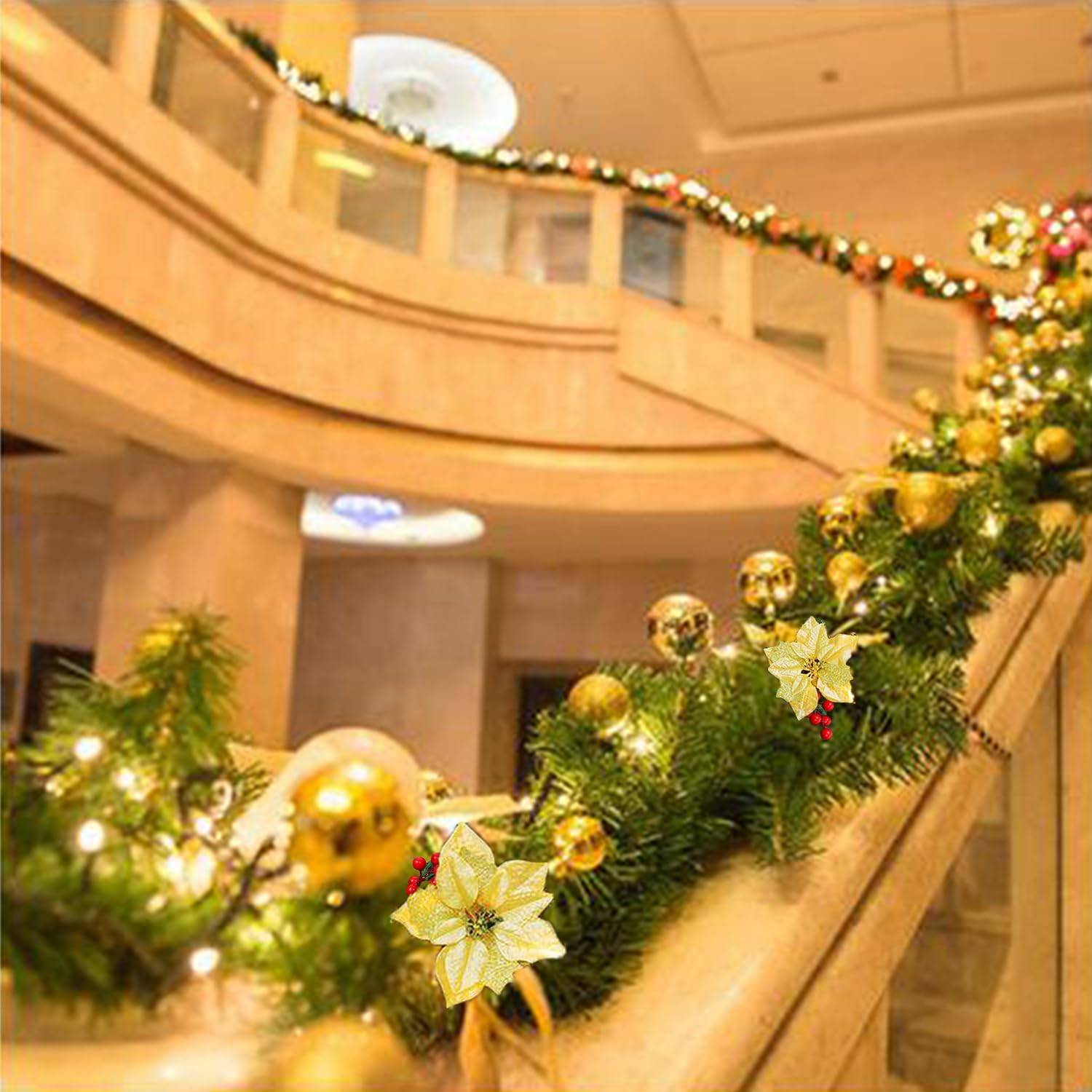 Guirlande de Noël de 270 cm avec lumières LED, décoration de Noël, couronne de Noël artificielle illuminée avec fleurs, décorations pour sapin de Noël - Image 7