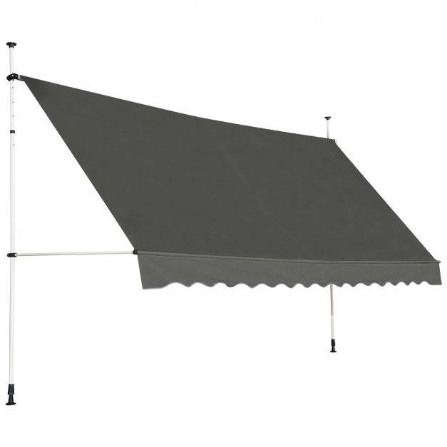Helloshop26 - Auvent manuel rétractable 400 cm hauteur réglable de 200-300 cm store banne fait en aluminium et tissu oxford anti UV gris - Image 2
