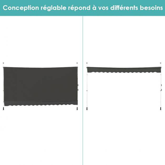 Helloshop26 - Auvent manuel rétractable 400 cm hauteur réglable de 200-300 cm store banne fait en aluminium et tissu oxford anti UV gris - Image 5