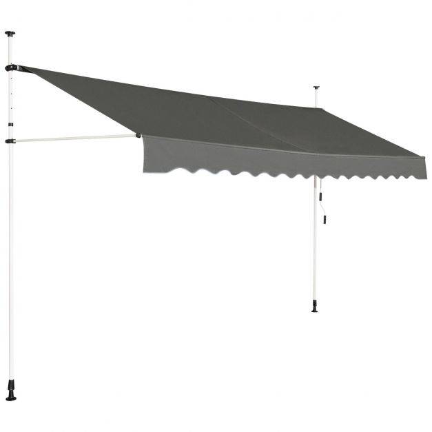 Helloshop26 - Auvent manuel rétractable 400 cm hauteur réglable de 200-300 cm store banne fait en aluminium et tissu oxford anti UV gris - Image 3