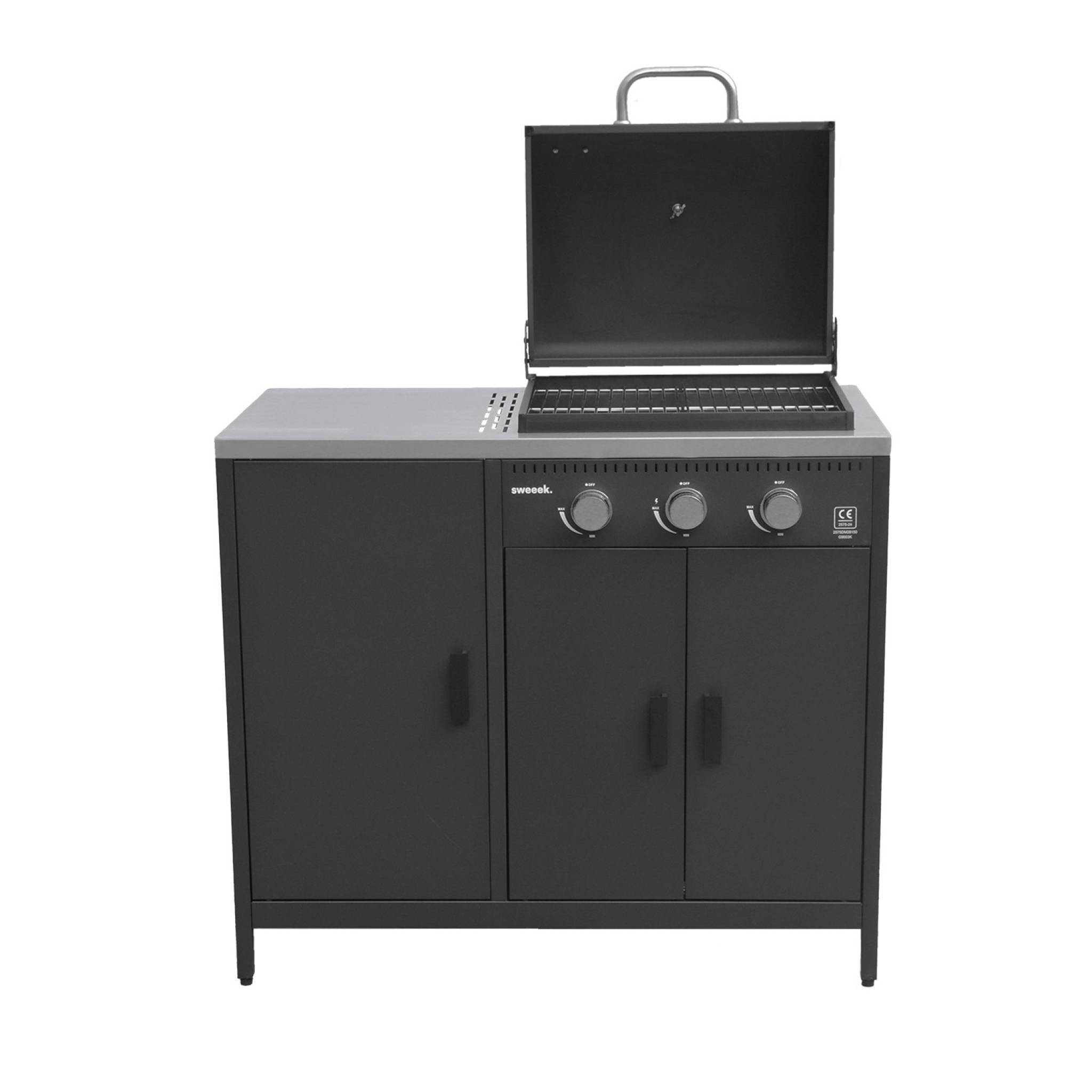 sweeek - Barbecue gaz 3 brûleurs . noir. 3 portes et 2 espaces de rangement | sweeek - Image 7