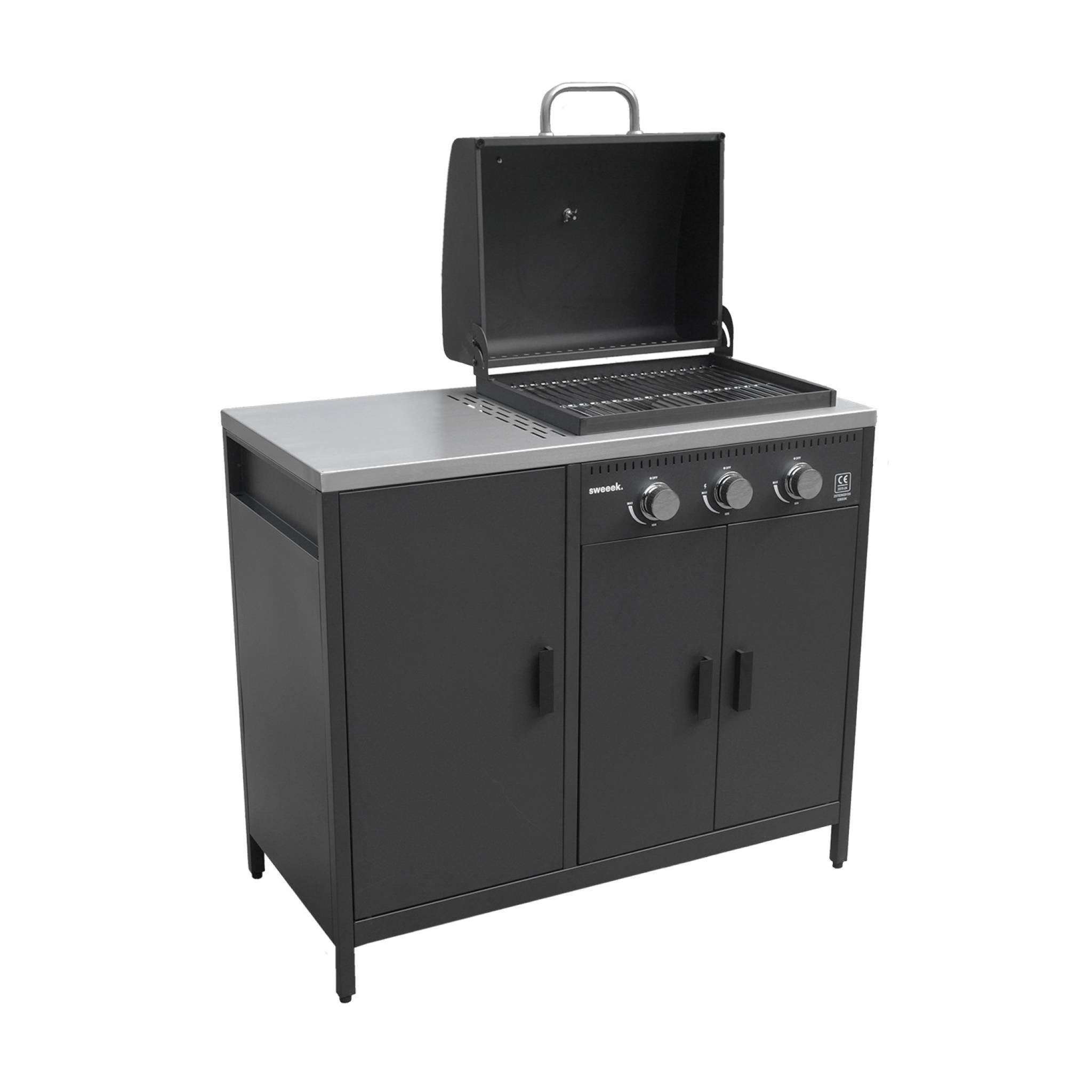 sweeek - Barbecue gaz 3 brûleurs . noir. 3 portes et 2 espaces de rangement | sweeek - Image 6