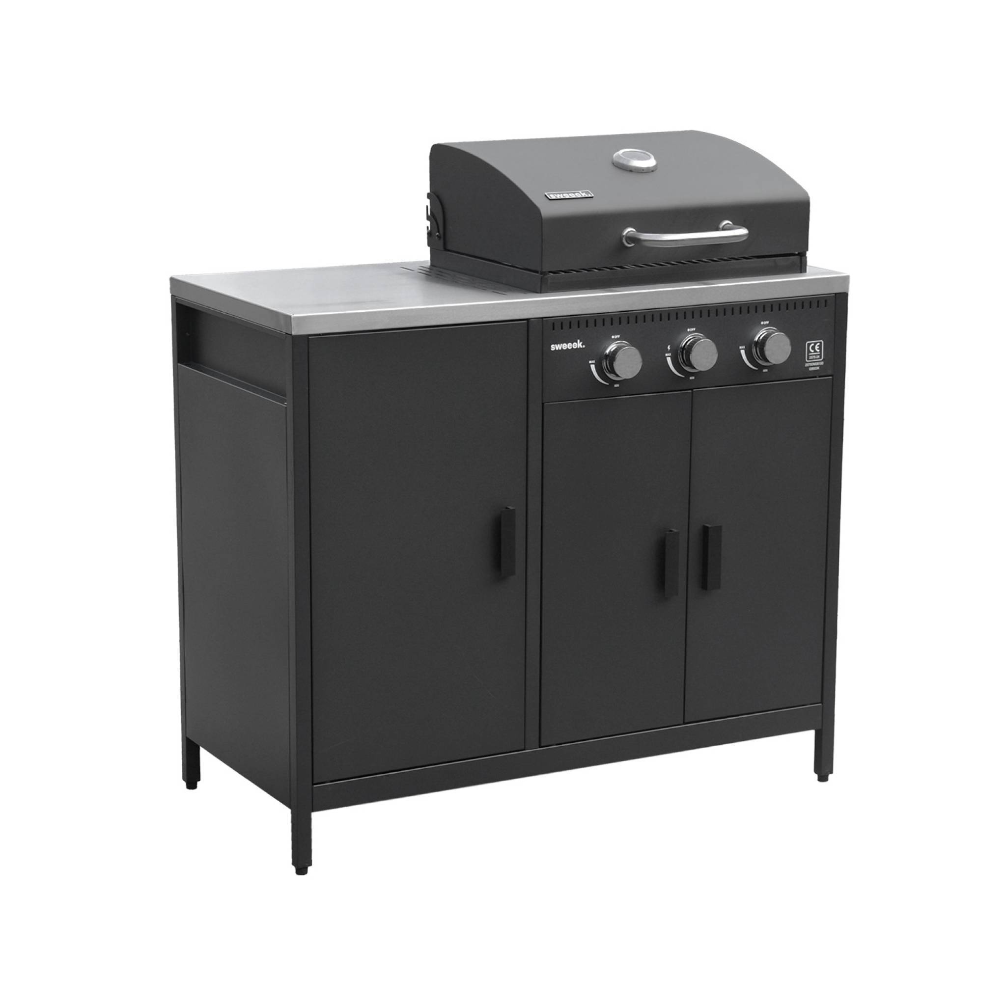 sweeek - Barbecue gaz 3 brûleurs . noir. 3 portes et 2 espaces de rangement | sweeek - Image 2