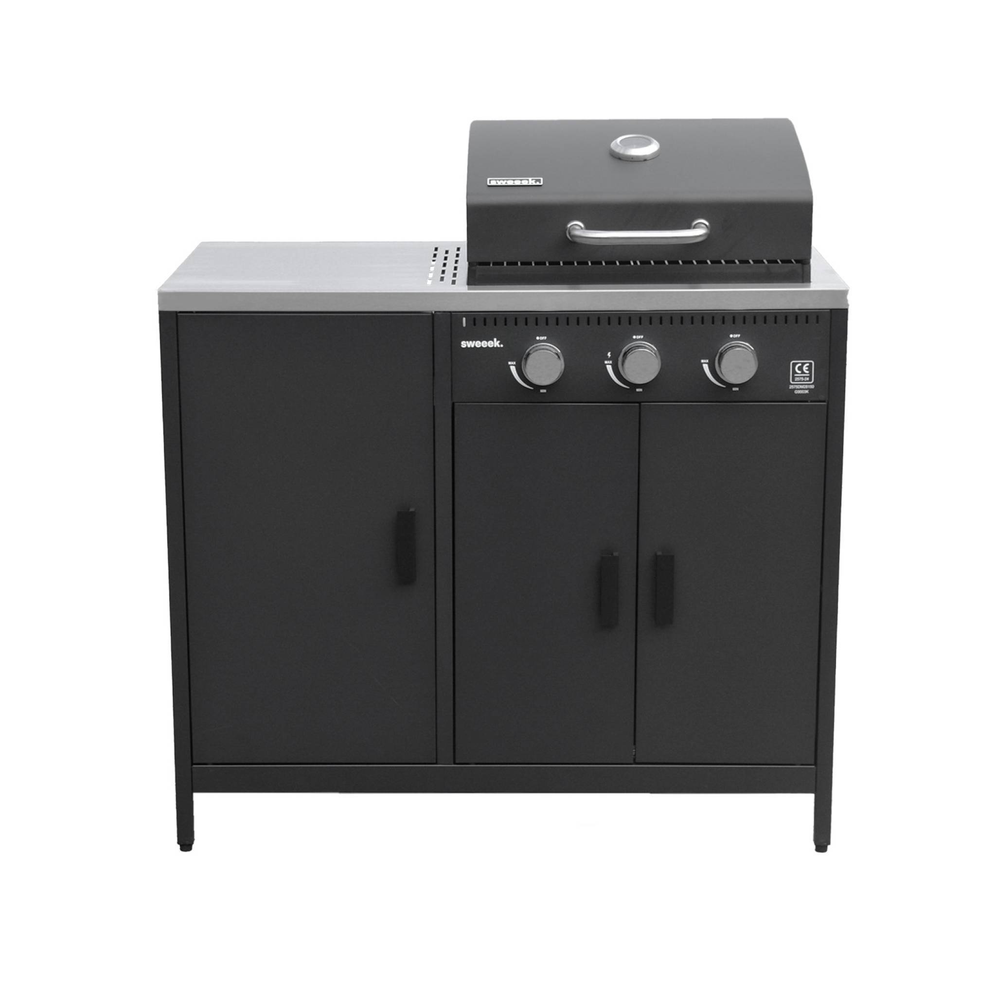 sweeek - Barbecue gaz 3 brûleurs . noir. 3 portes et 2 espaces de rangement | sweeek - Image 5