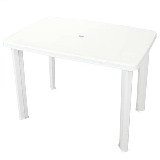 Table de Jardin Rectangulaire en Plastique Blanc 101x68 cm, Légère et Résistante aux UV, avec Trou pour Parasol – ComfortXL Outdoor Living - Image 1